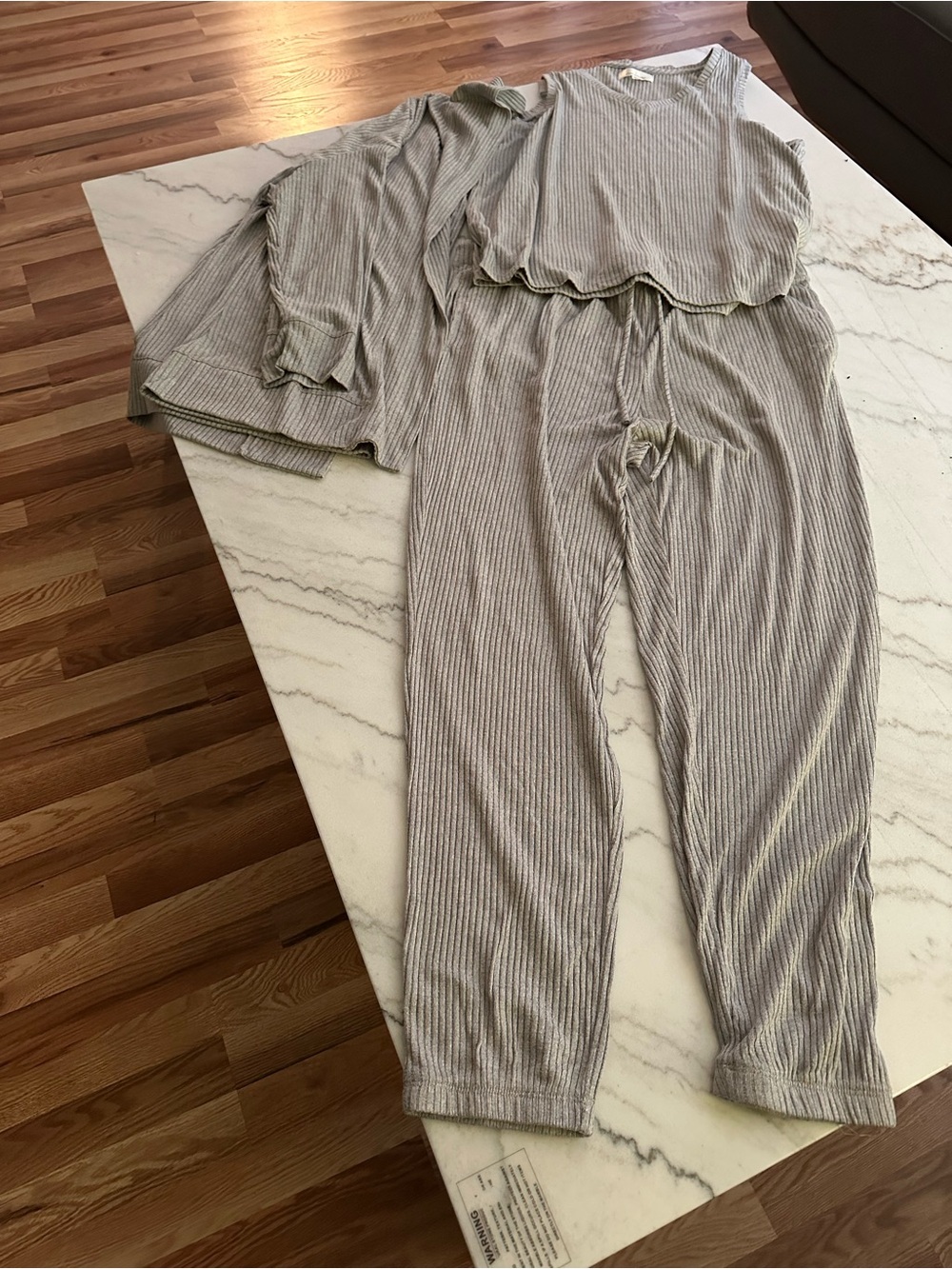Cuddl Duds Ribbed 3 piece loungewear in Light Gray